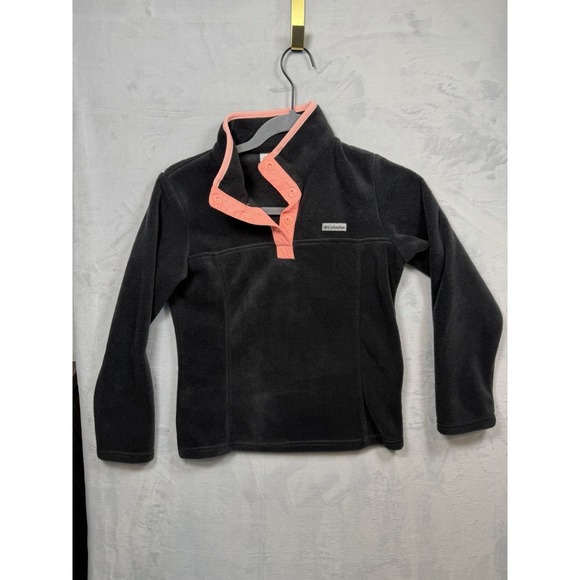 Columbia Other - Columbia Girls Fleece Pullover Gray Peach 1/4 Snap Jacket Size M 10/12 1826131